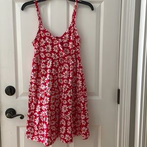 Hollister red w/sunflower sun dress , light, soft, loose w/ash strap Sz S EUC